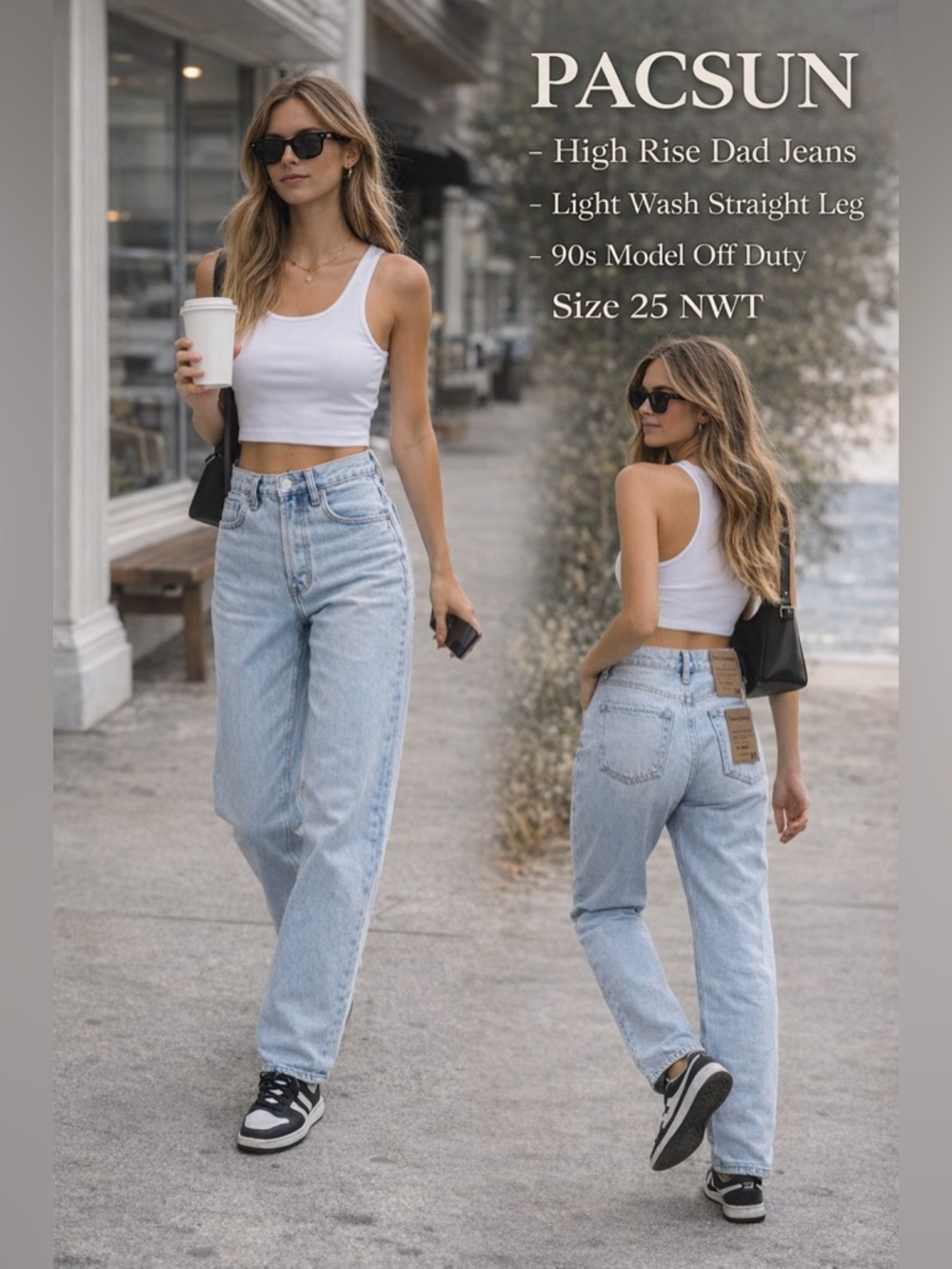 PacSun High Rise Dad Jeans Light Wash Straight Leg 90s Model Off Duty Siz 25 NWT